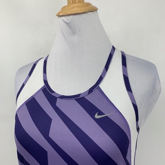 Nike Tank Top Womens XS Extra Small Purple Striped Dri Fit Mesh Panels Running - Picture 3 of 13